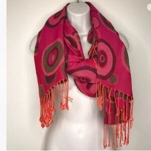 Pashmina silk Reversible Circle Dots fringed pink brown Gold Scarf Approx 69x27